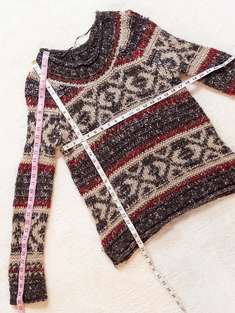 Free People Fair Isle Chunky Knit Sweater Medium Brown Red